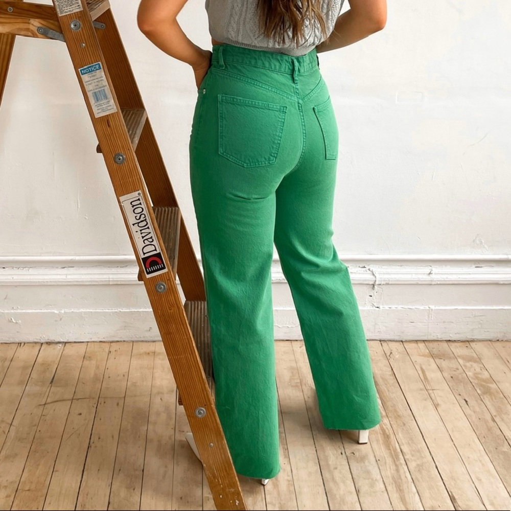 Zara Green Wide Leg Denim Jeans